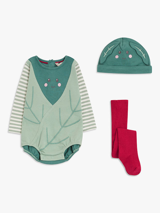 John Lewis Baby Christmas Sprout Bodysuit, Hat & Tights Set, Green