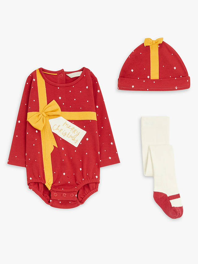 John Lewis Baby Christmas Present Bodysuit, Tights & Hat Set, Multi