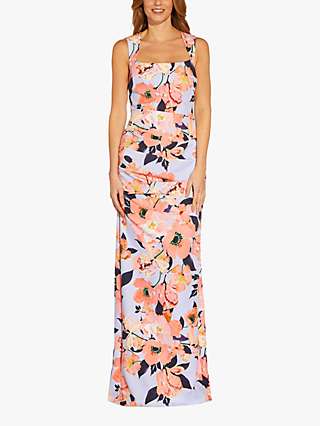 Adrianna Papell Petite Floral Crepe Maxi Dress, Opal/Coral Multi