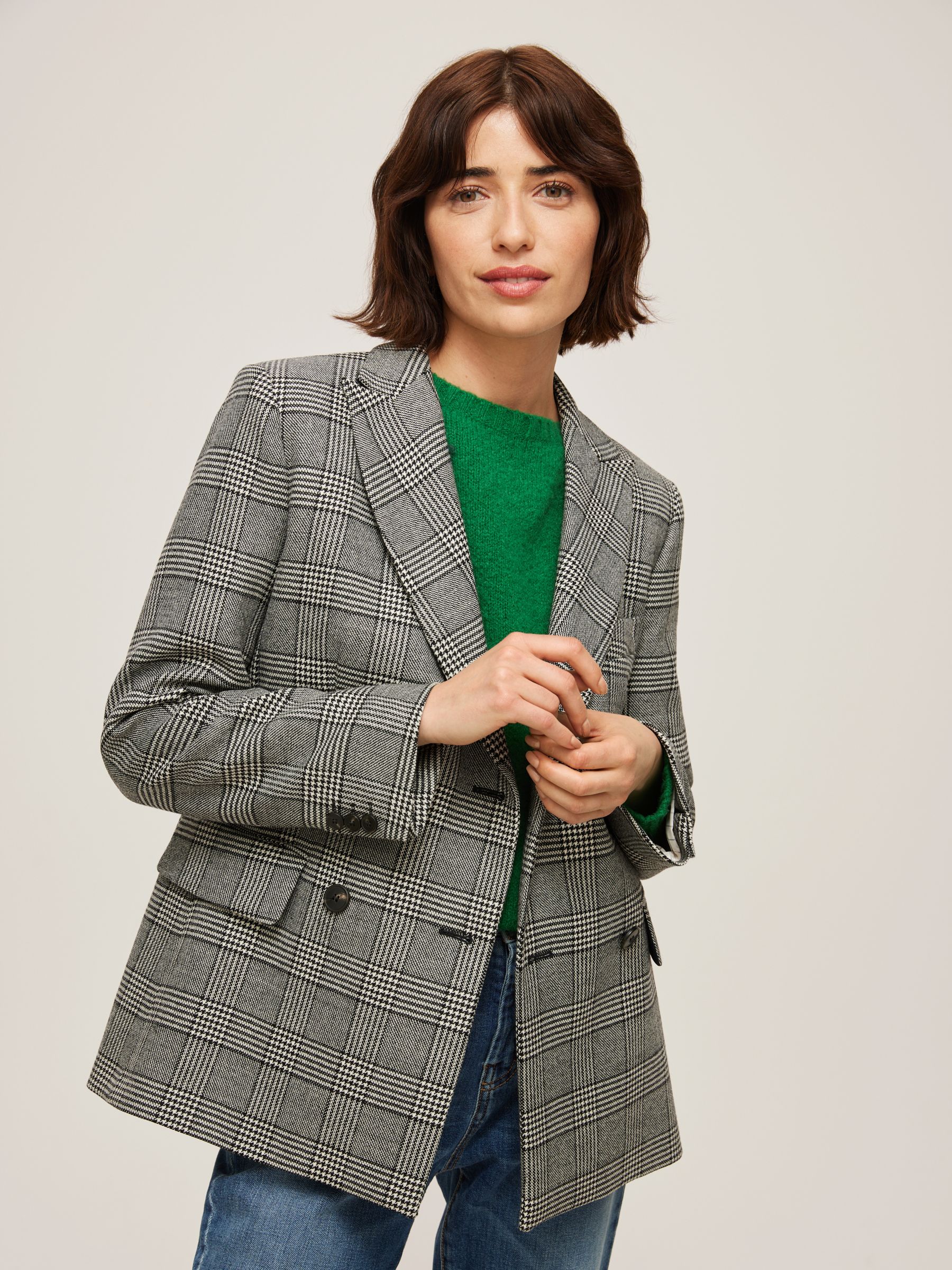 background graphic Scorch Weekend MaxMara Bronte Check Double Breasted Wool Blazer, Black