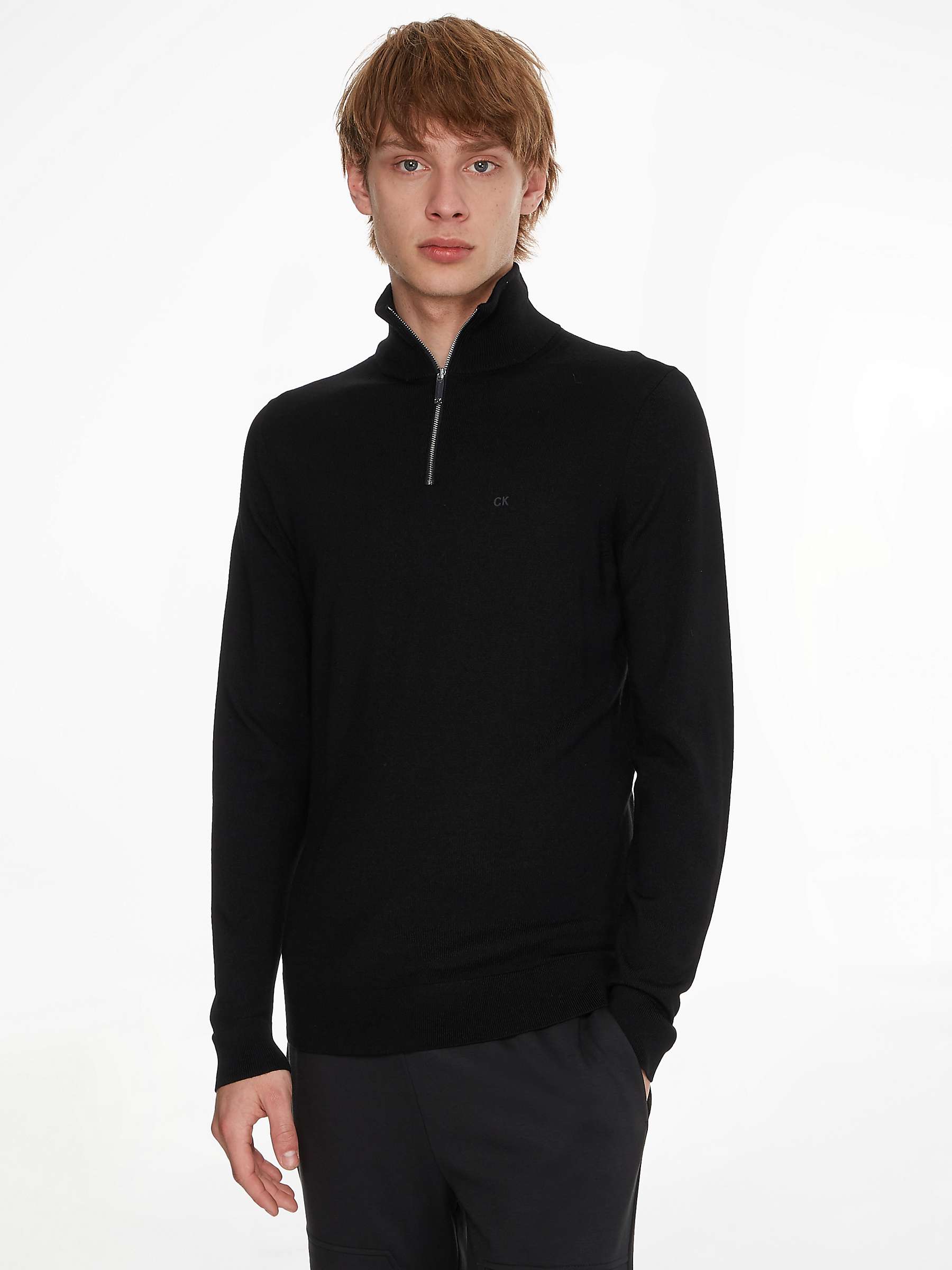 Buy Calvin Klein Superior Wool Quarter Zip Jumper, Black Online at johnlewis.com