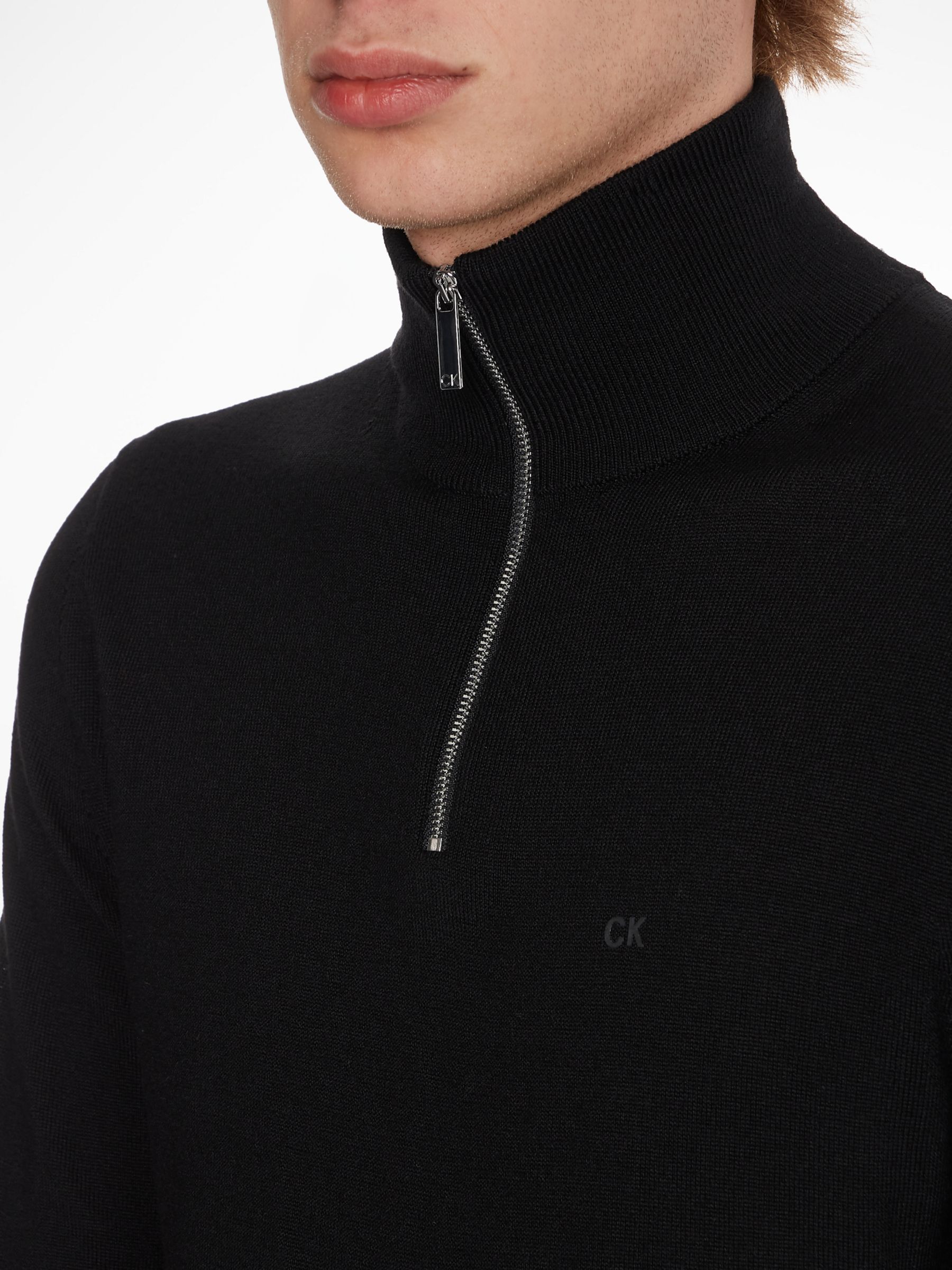 Calvin Klein Superior Wool Quarter Zip Jumper, Black, XS