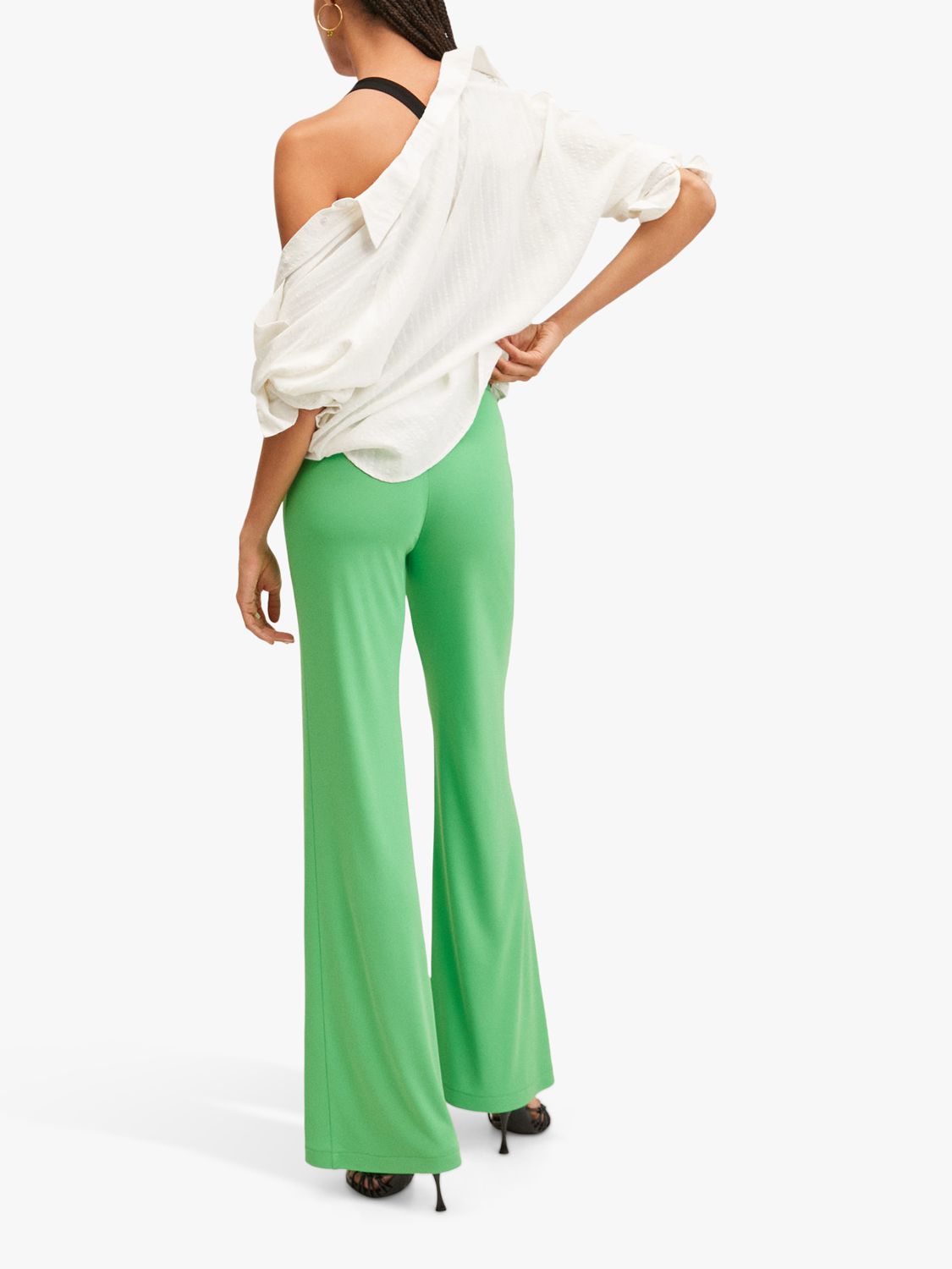 Mango Nica Wide Leg Trousers, Green at John Lewis & Partners