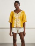 Boden Bloom Print Linen Kimono Top, Butter Yellow