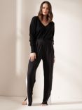 Truly Side Stripe Wide Leg Joggers, Black