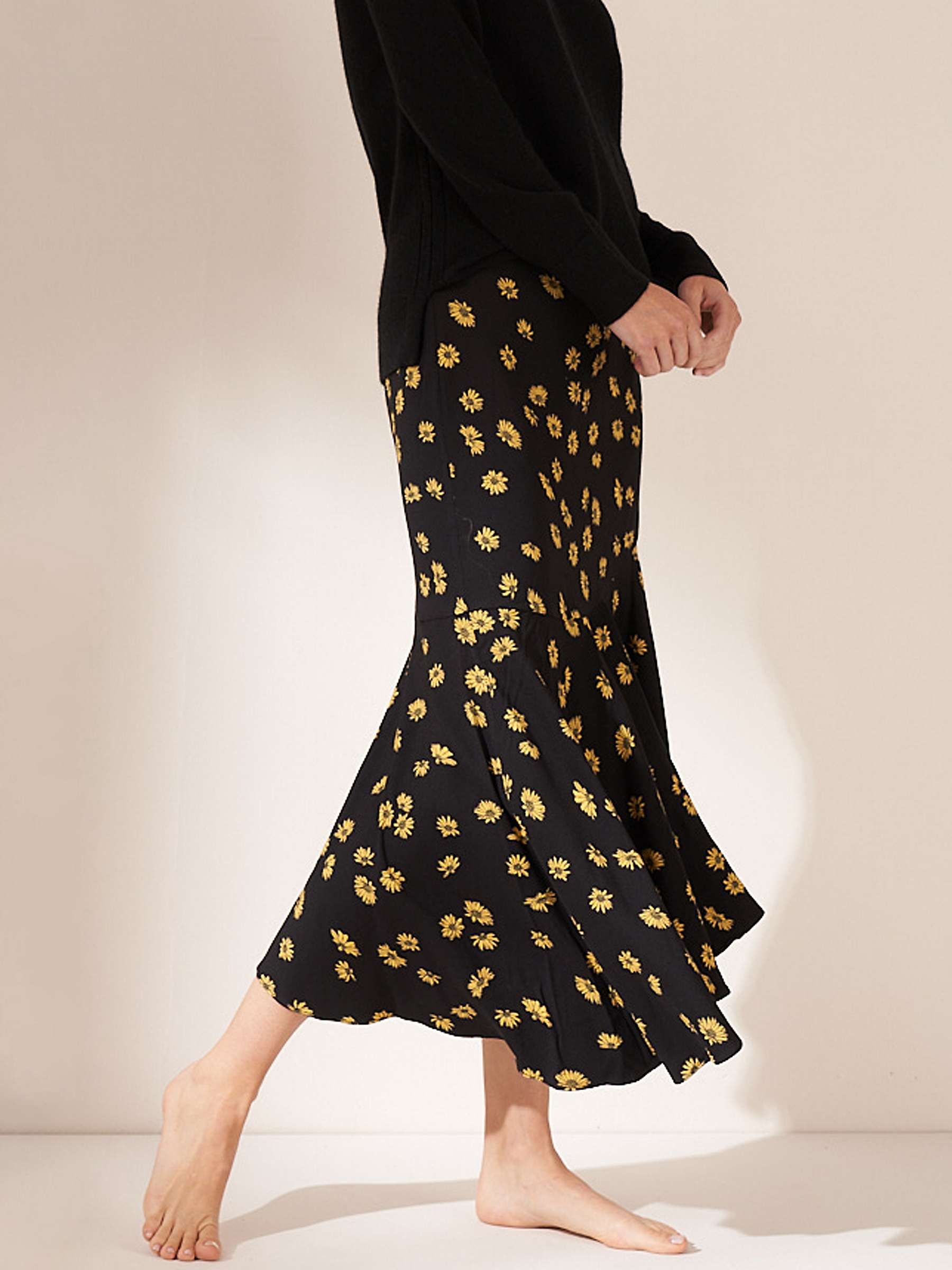 Buy Truly Daisy Print Asymmetric Midi Skirt, Black/Yellow Online at johnlewis.com