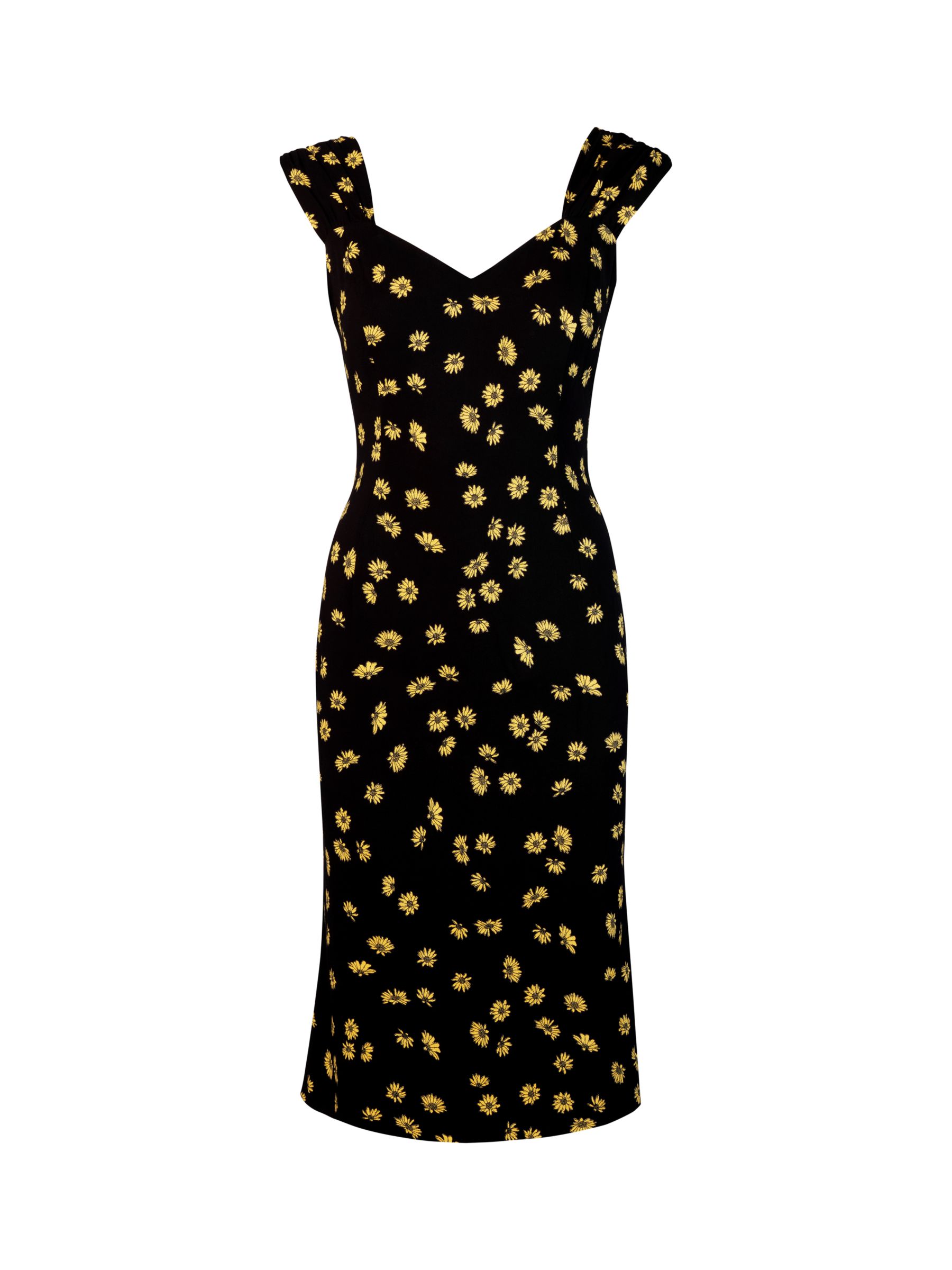 Buy Truly Daisy Print Sweetheart Neck Midi Dress, Black/Yellow Online at johnlewis.com