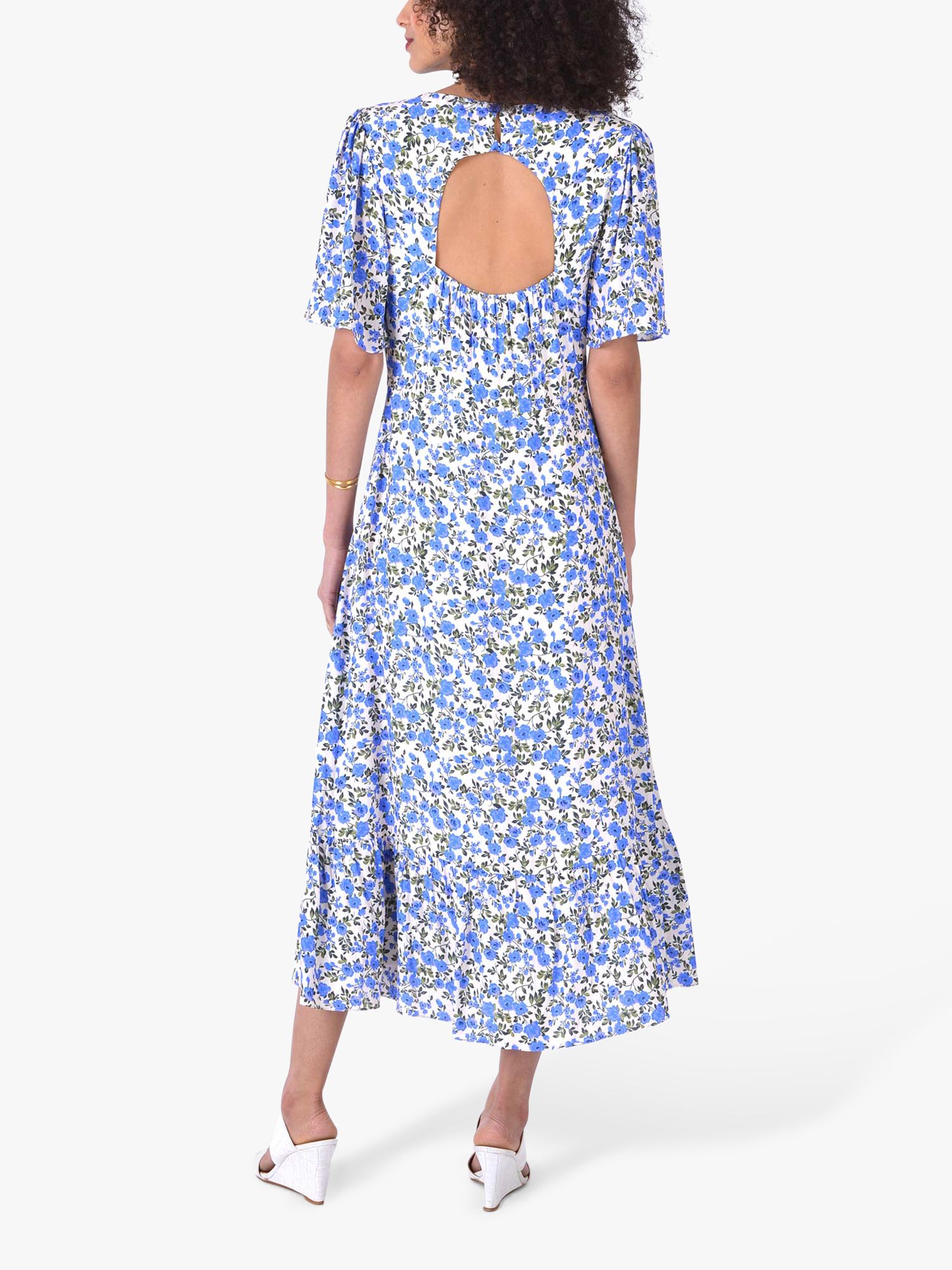 Ro&Zo Floral Angel Sleeve Midi Dress, Blue/Multi at John Lewis & Partners