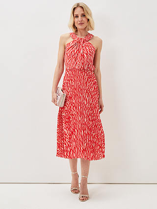 Phase Eight Yas Abstract Print Midi Dress, Red/Nude, 6