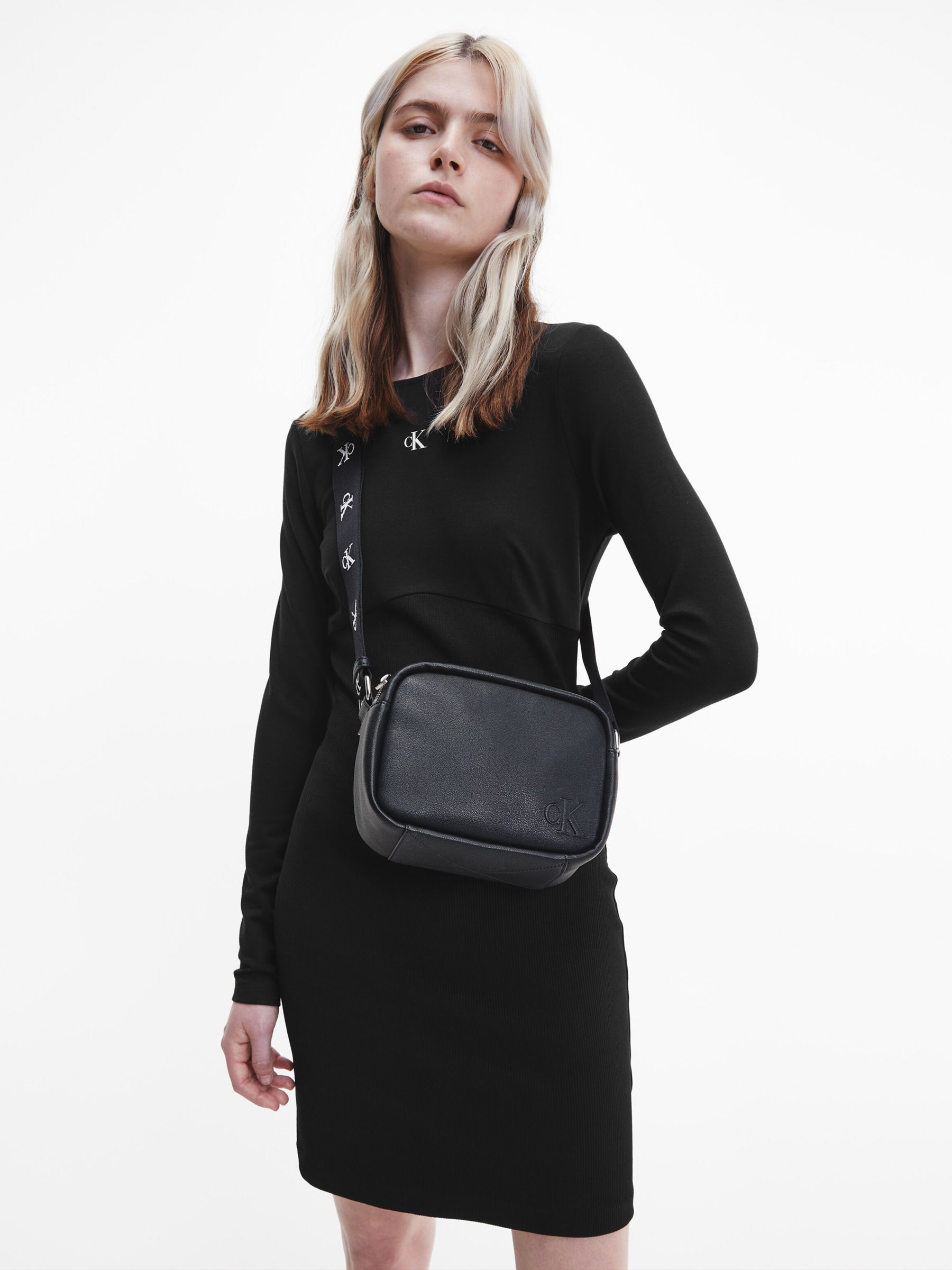 Calvin Klein Ribbed Milano Mini Dress, CK Black at John Lewis & Partners