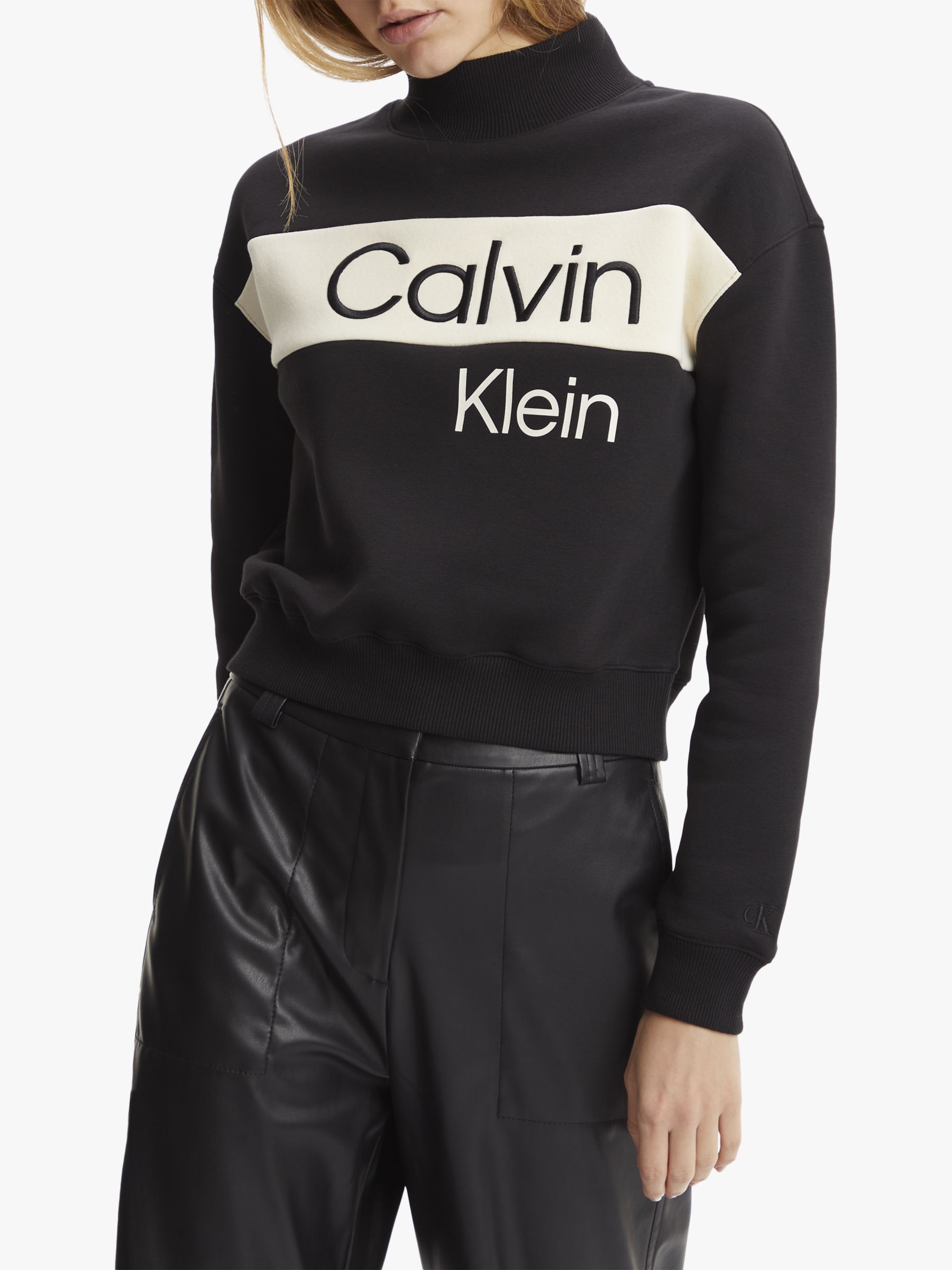 Calvin Klein Colour Block Mock Neck Sweatshirt, CK Black