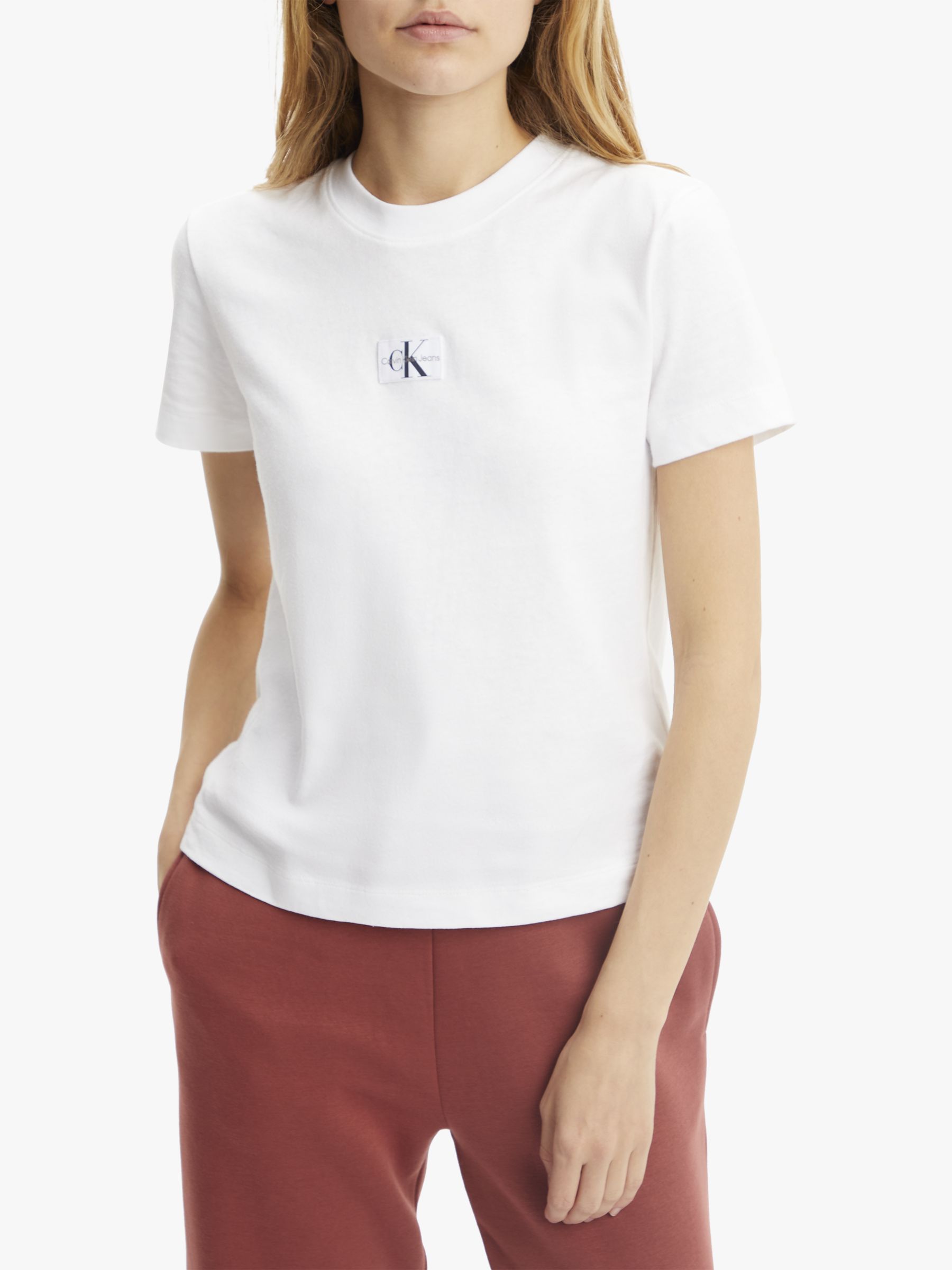Calvin Klein Jeans Badge Logo T-Shirt, Bright White at John Lewis & Partners
