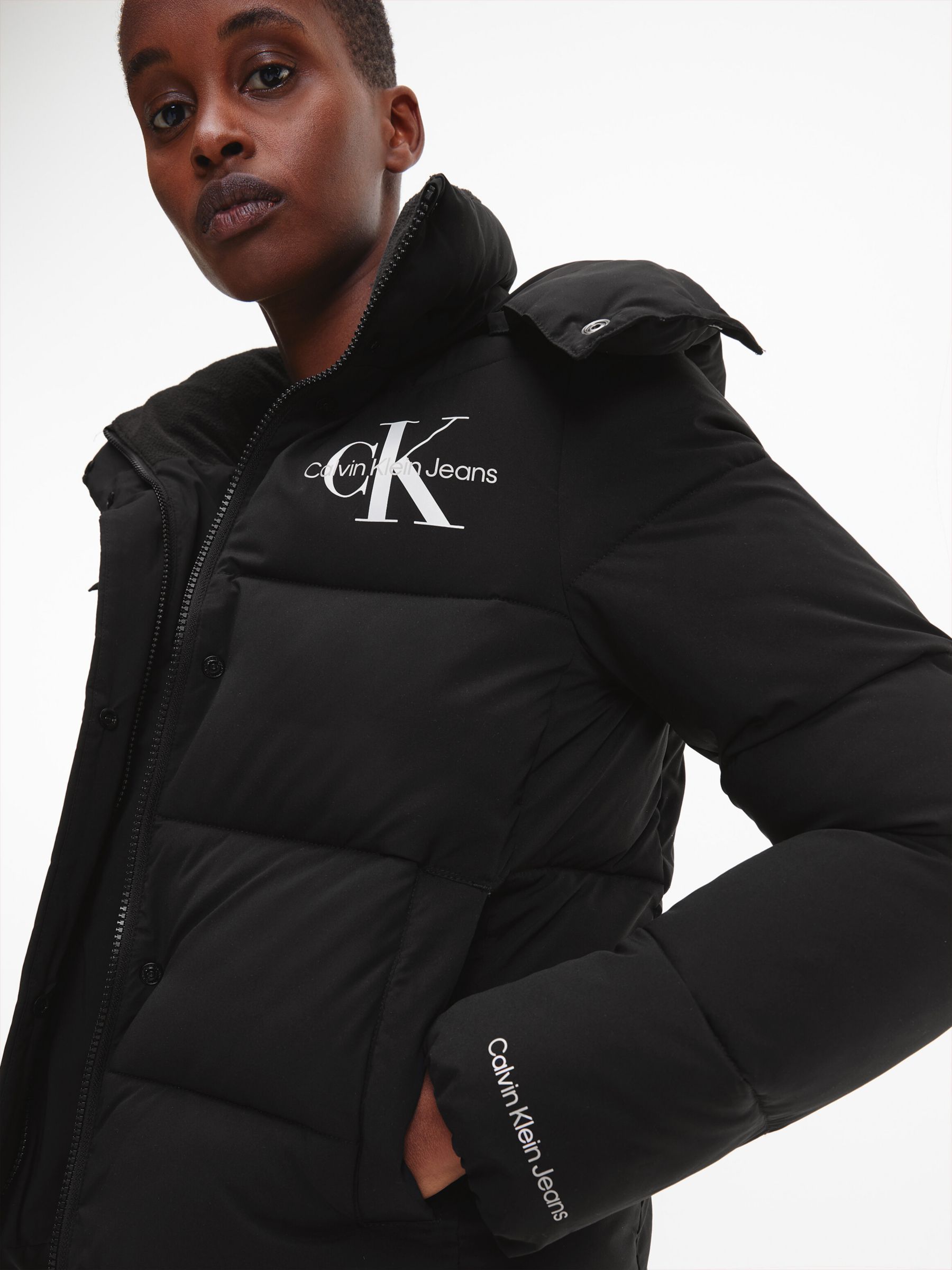 Calvin Klein Logo Puffer Jacket, CK Black at John Lewis & Partners
