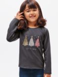 John Lewis Kids' Let It Snow Trees Long Sleeve Jersey Top, Charcoal