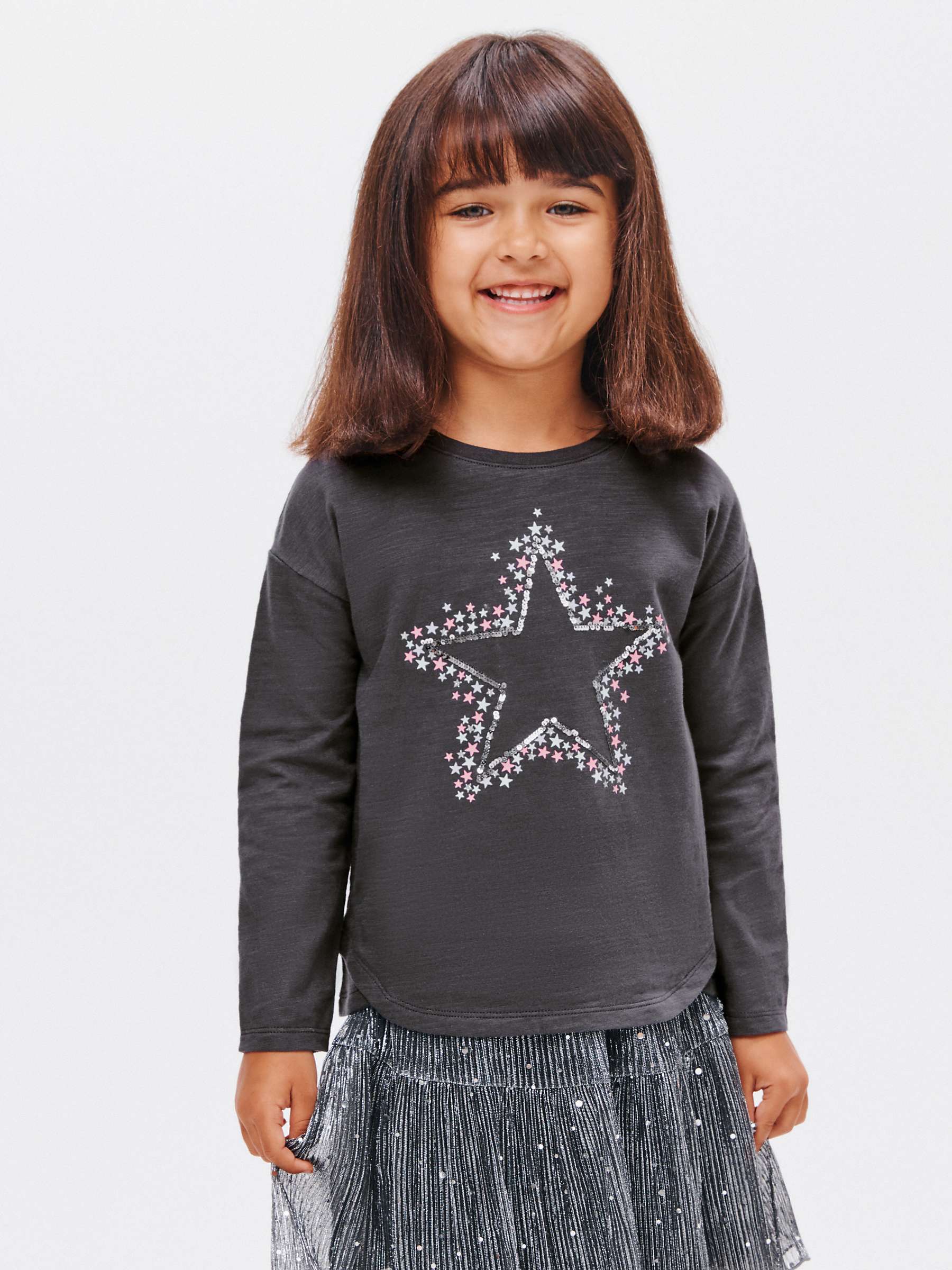 Buy John Lewis Kids' Sequin Star Long Sleeve Jersey Top, Charcoal Online at johnlewis.com
