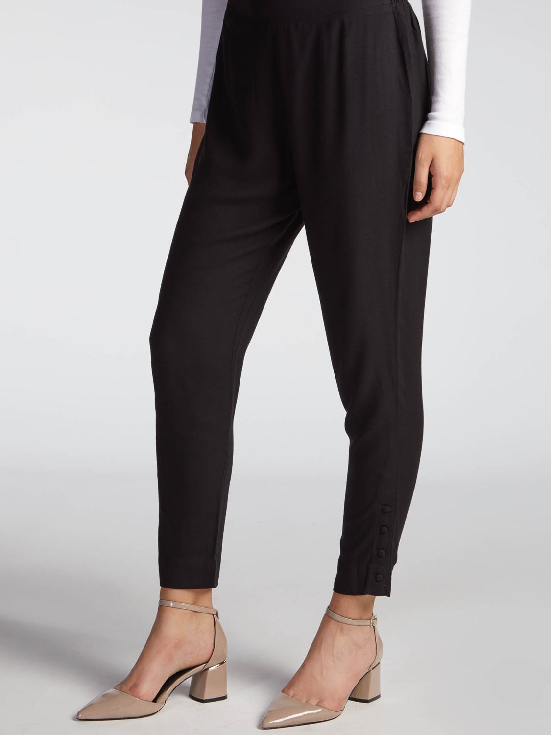 Aab Crepe Button Trousers, Black at John Lewis & Partners