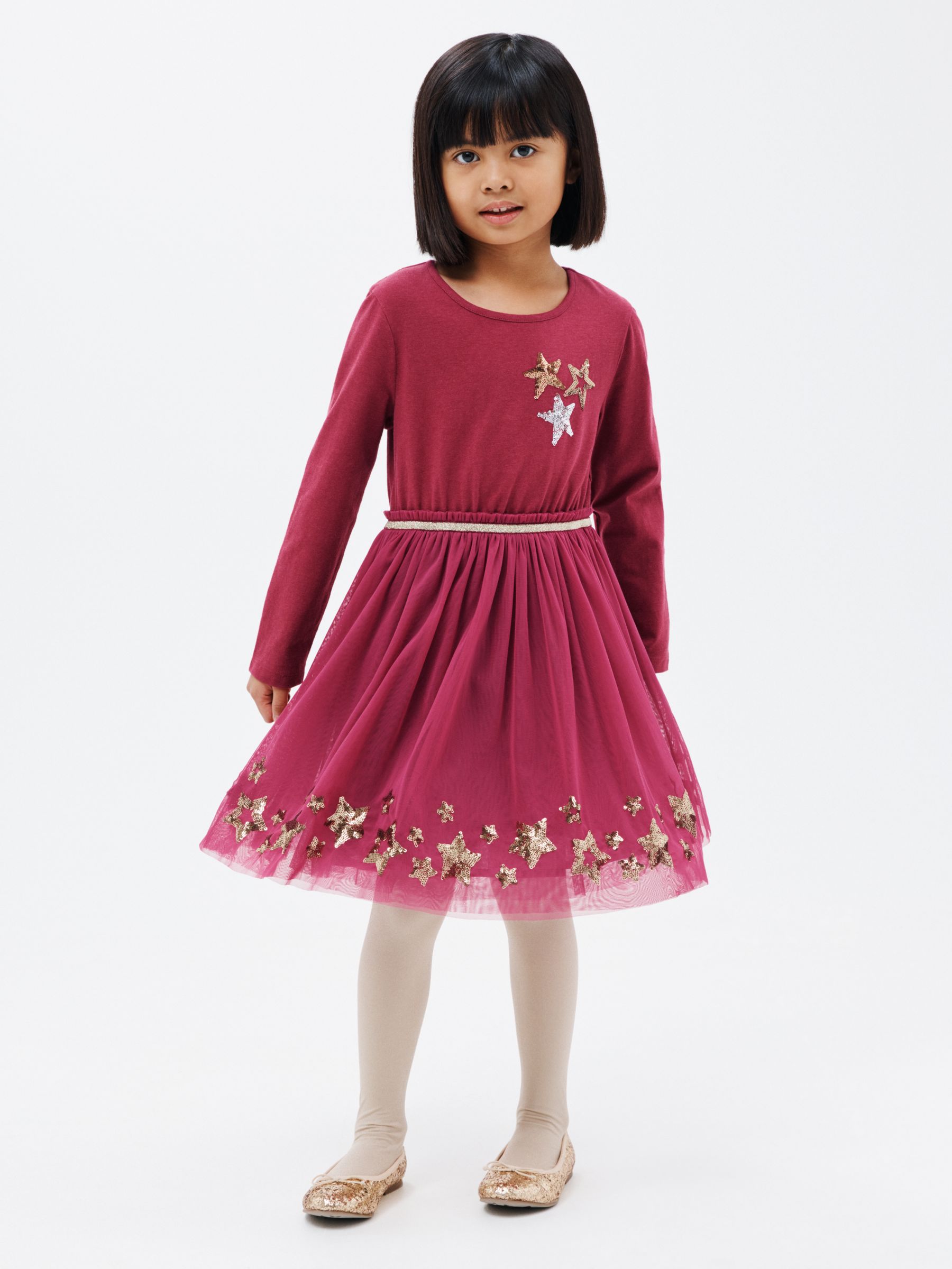 John Lewis Kids' Sequin Star Jersey Top Tulle Skirt Dress