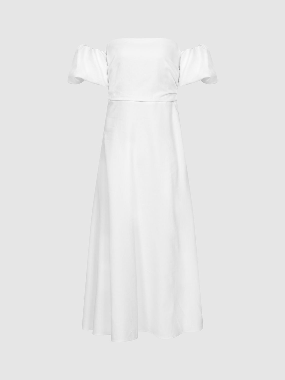Reiss Shona Puff Sleeve Off Shoulder Midi Dress, White, 6