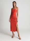 Reiss Khalia Sleeveless Linen Blend Pencil Midi Dress, Red, Red