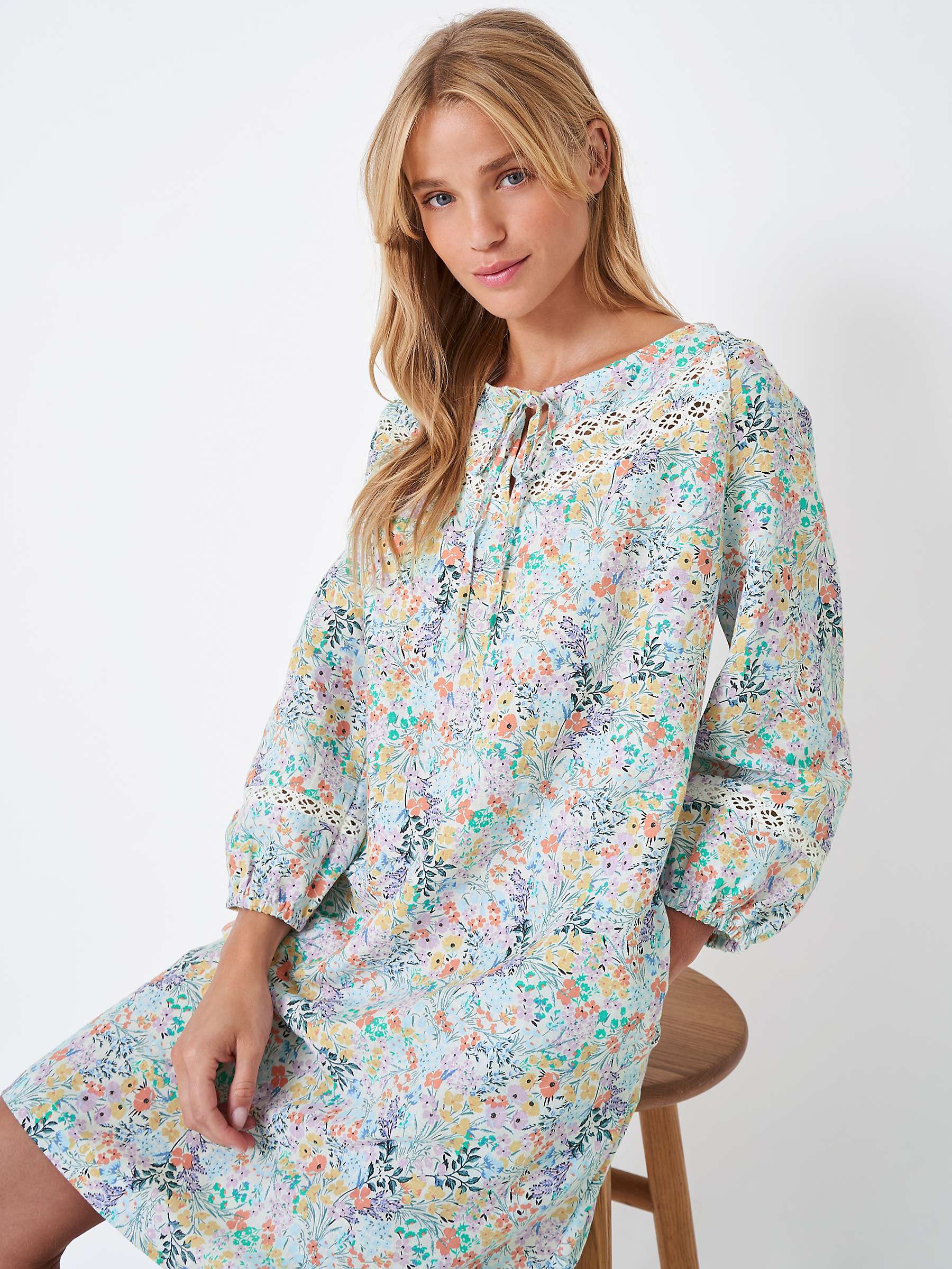 Buy Crew Clothing Linen Blend Floral Tunic Dress, Blue/Multi Online at johnlewis.com