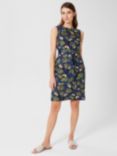 Hobbs Amalfi Linen Tropical Print Sleeveless Dress, Navy/Multi