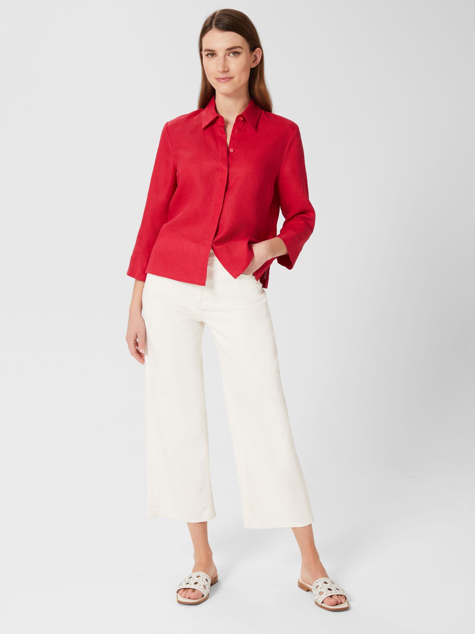 Hobbs Nita Linen Shirt, Magenta at John Lewis & Partners