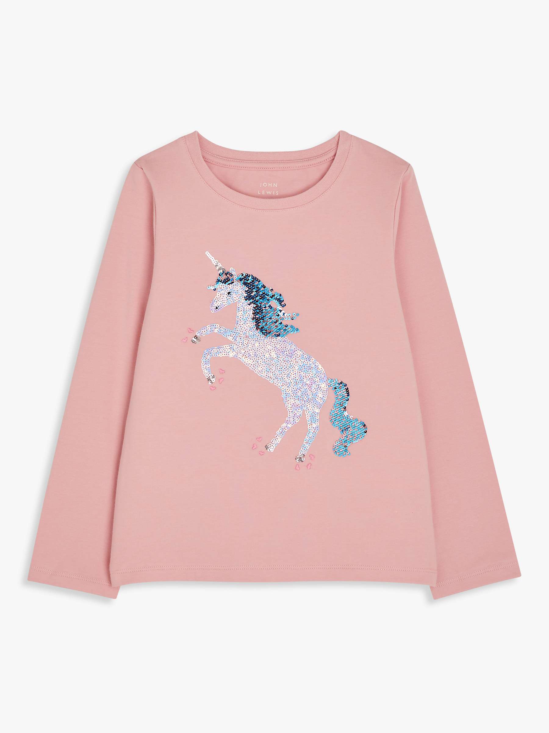 Buy John Lewis Kids' Sequin Unicorn Long Sleeve Jersey Top, Mid Pink Online at johnlewis.com
