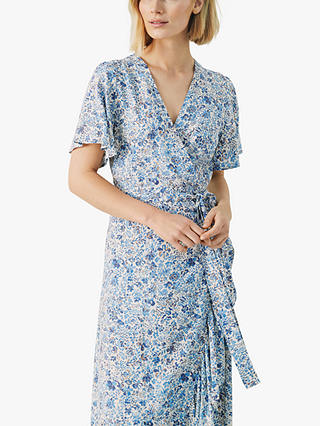 Part Two Clarina Floral Print Midi Wrap Dress, Blue Painted Flower