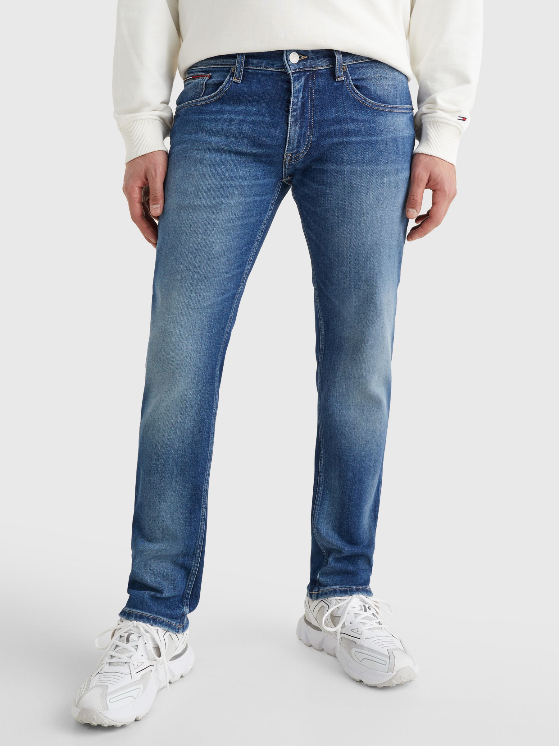 Tommy Jeans Ryan Straight Fit Jeans, Denim Medium at John Lewis & Partners