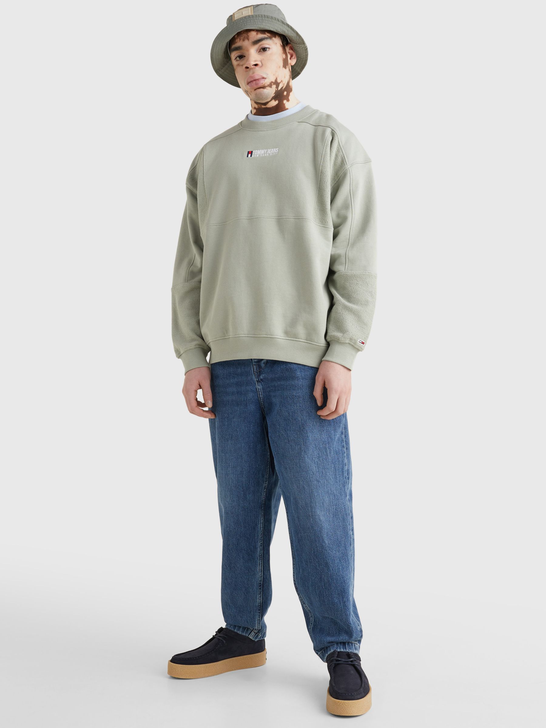 Tommy Jeans Reverse Graphic Jumper, Faded Willow at John Lewis & Partners