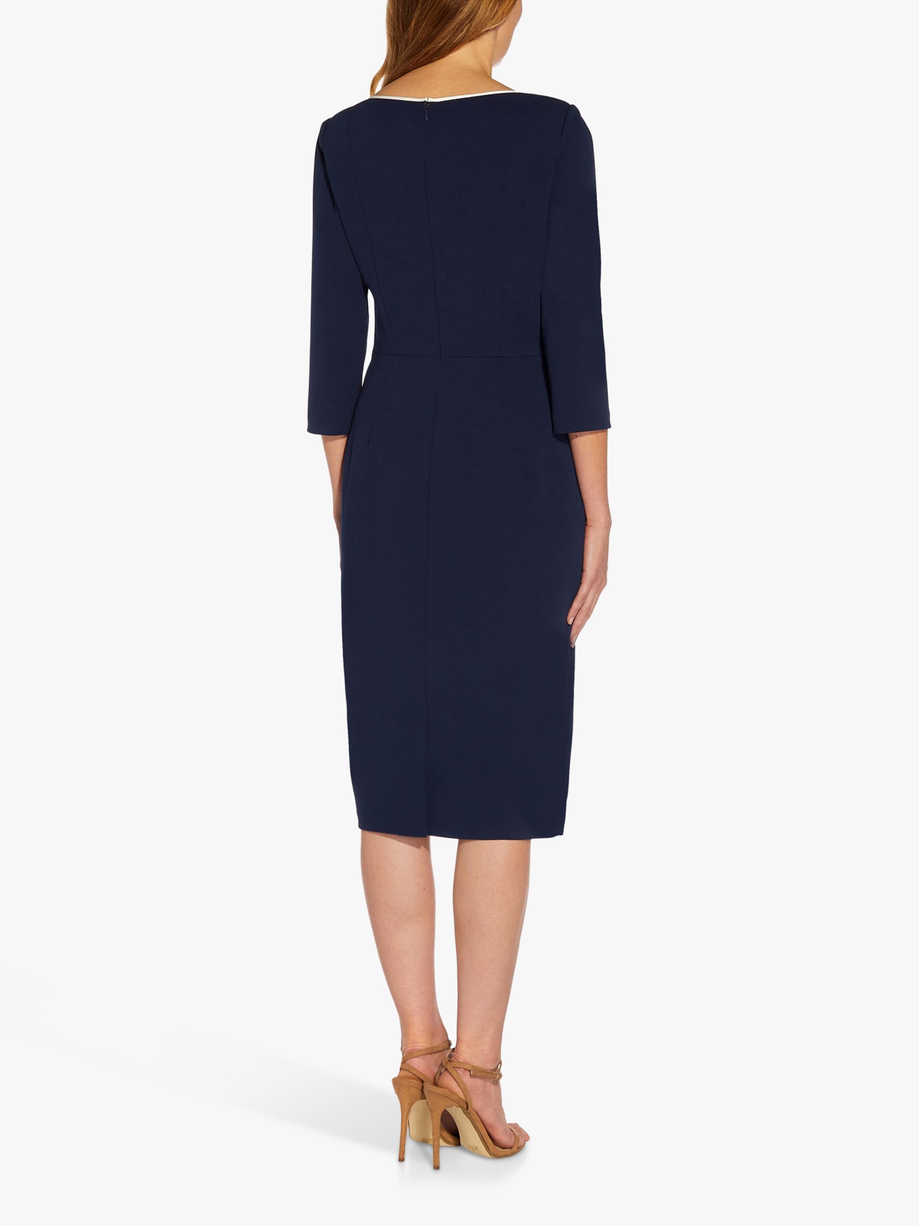 Adrianna Papell Tipped Crepe Tie Waist Midi Dress, Navy/Ivory at John ...