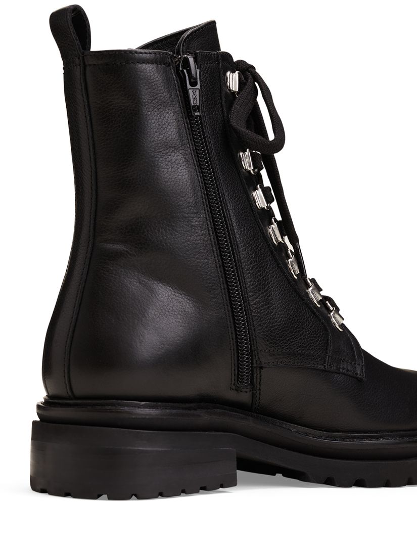 Phase Eight Leather Lace Up Flat Ankle Boots, Black at John Lewis & Partners