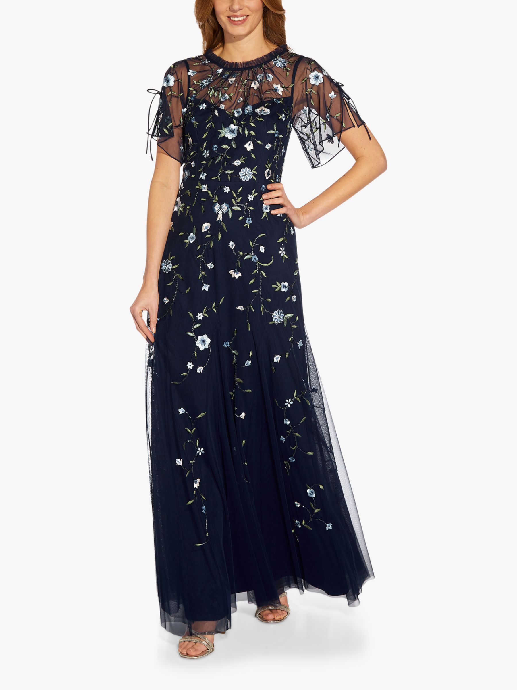 Adrianna Papell Beaded Long Boho Dress, Navy at John Lewis & Partners