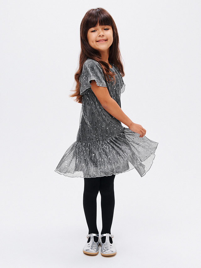John Lewis Kids' Plisse Sequin Party Dress, Charcoal, 2 years