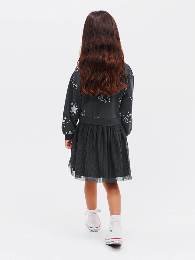 John Lewis Kids' Star Sweater Mesh Tulle Dress, Charcoal