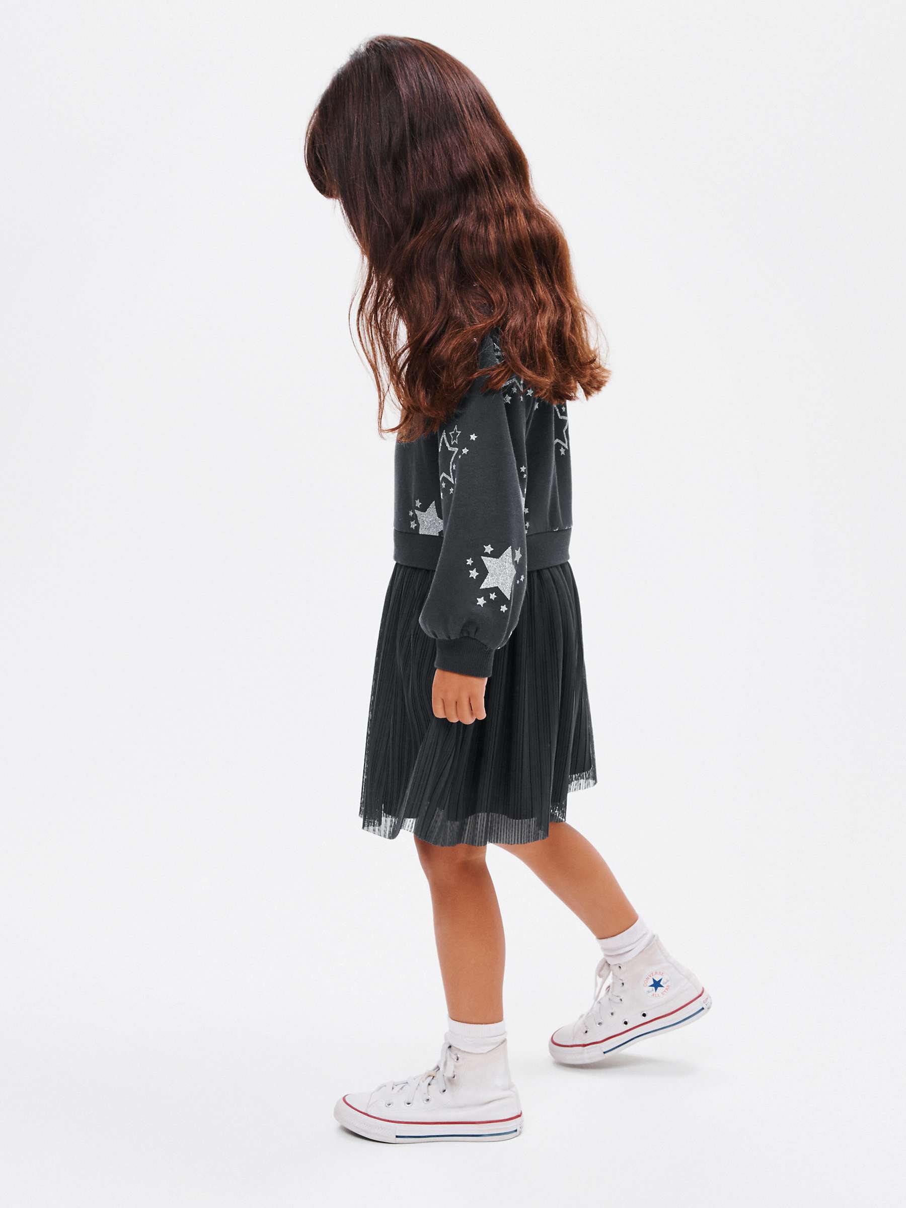 Buy John Lewis Kids' Star Sweater Mesh Tulle Dress, Charcoal Online at johnlewis.com