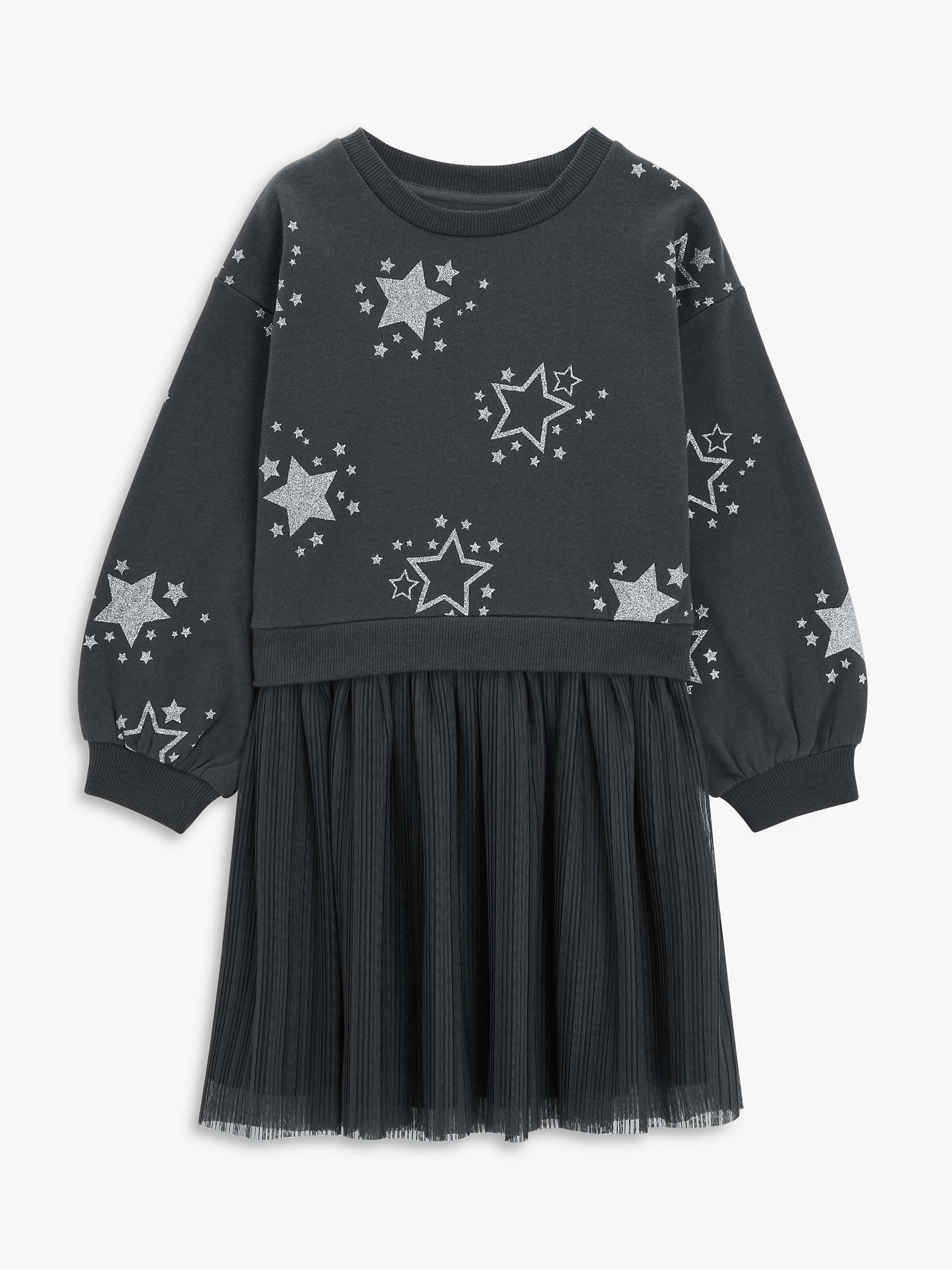 Buy John Lewis Kids' Star Sweater Mesh Tulle Dress, Charcoal Online at johnlewis.com