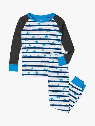 Hatley Kids' Starry Night Stripe Print Organic Cotton Pyjama Set, White/Multi