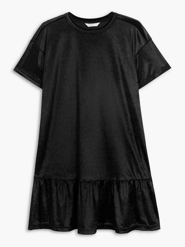 John Lewis ANYDAY Plain Velvet Short Sleeve Ruffle Hem Mini Dress, Black