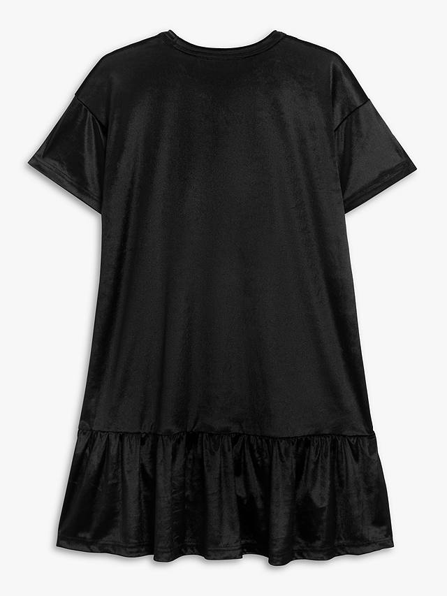 John Lewis ANYDAY Plain Velvet Short Sleeve Ruffle Hem Mini Dress, Black