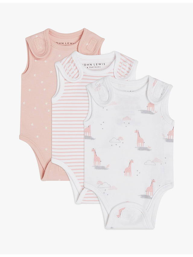 John Lewis Premature Baby GOTS Organic Cotton Giraffe Star Stripe Bodysuit, Pack of 3, Pink