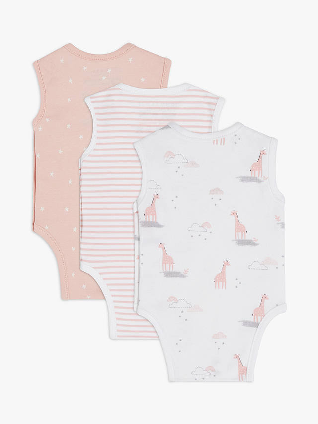 John Lewis Premature Baby GOTS Organic Cotton Giraffe Star Stripe Bodysuit, Pack of 3, Pink