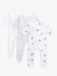 John Lewis Premature Baby GOTS Organic Cotton Elephant Sleepsuit, Pack of 3, Grey