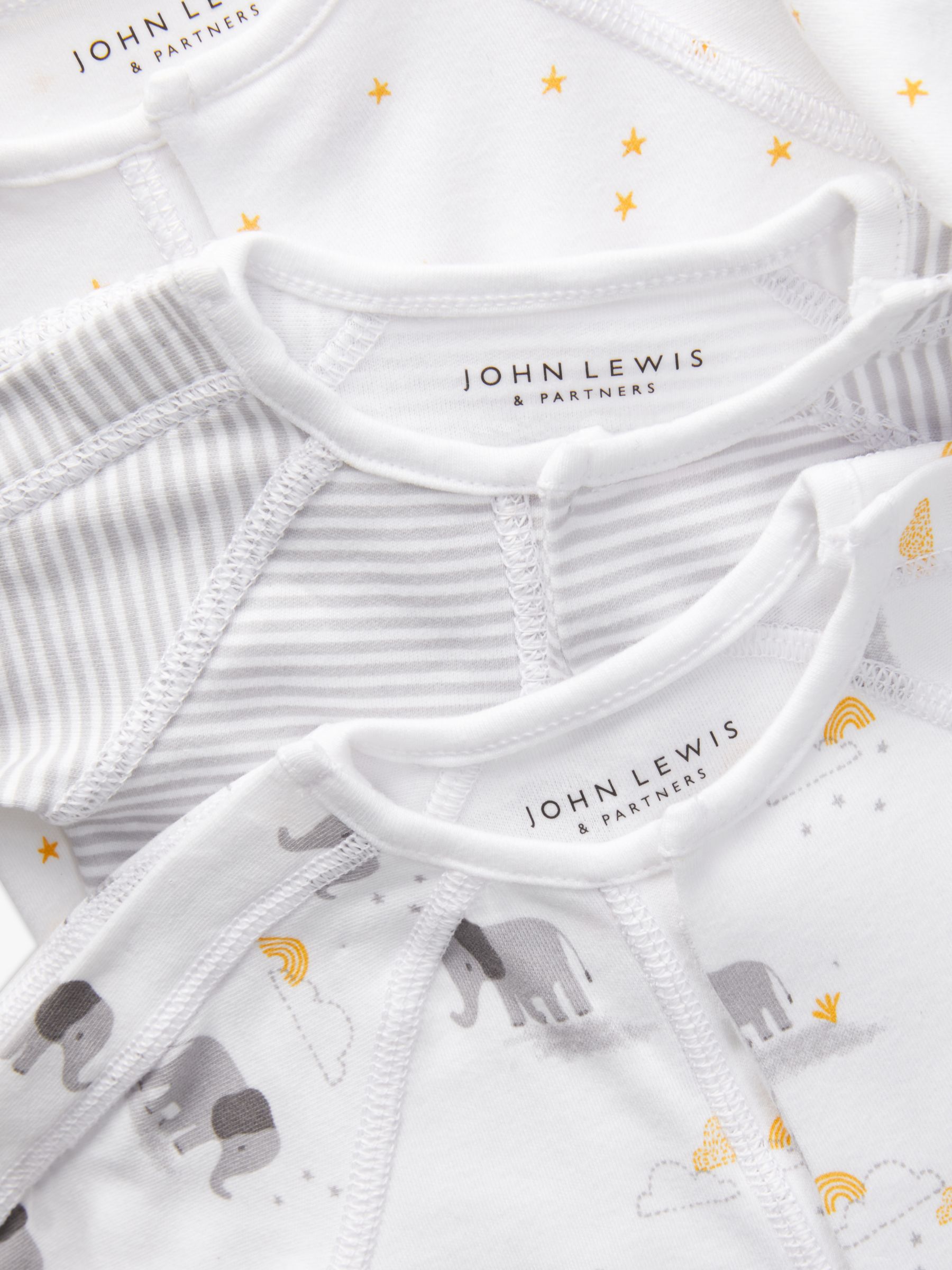 Buy John Lewis Premature Baby GOTS Organic Cotton Elephant Sleepsuit, Pack of 3, Grey Online at johnlewis.com