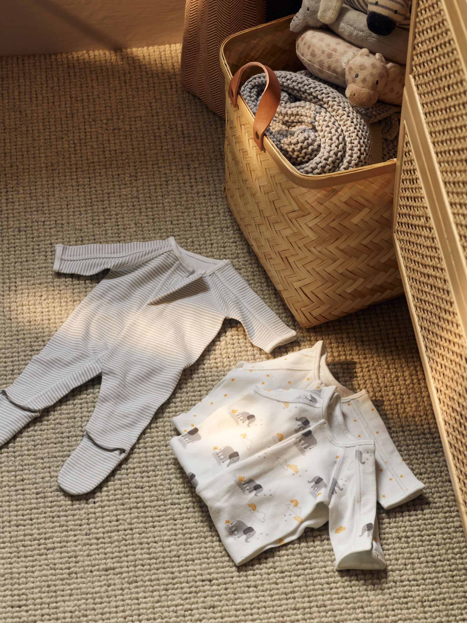 John Lewis Premature Baby GOTS Organic Cotton Elephant Sleepsuit, Pack of 3, Grey, 3lb