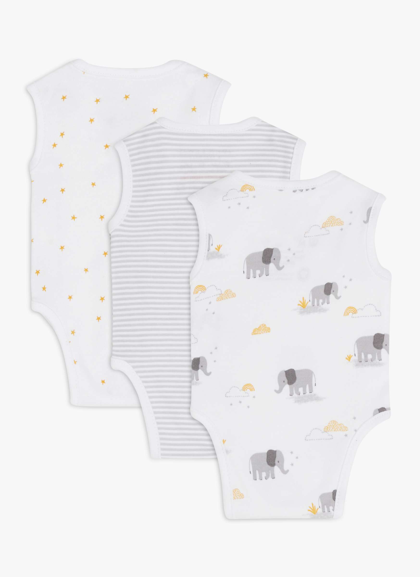 Buy John Lewis Premature Baby GOTS Organic Cotton Elephant Star Stripe Bodysuit, Pack of 3, Grey Online at johnlewis.com