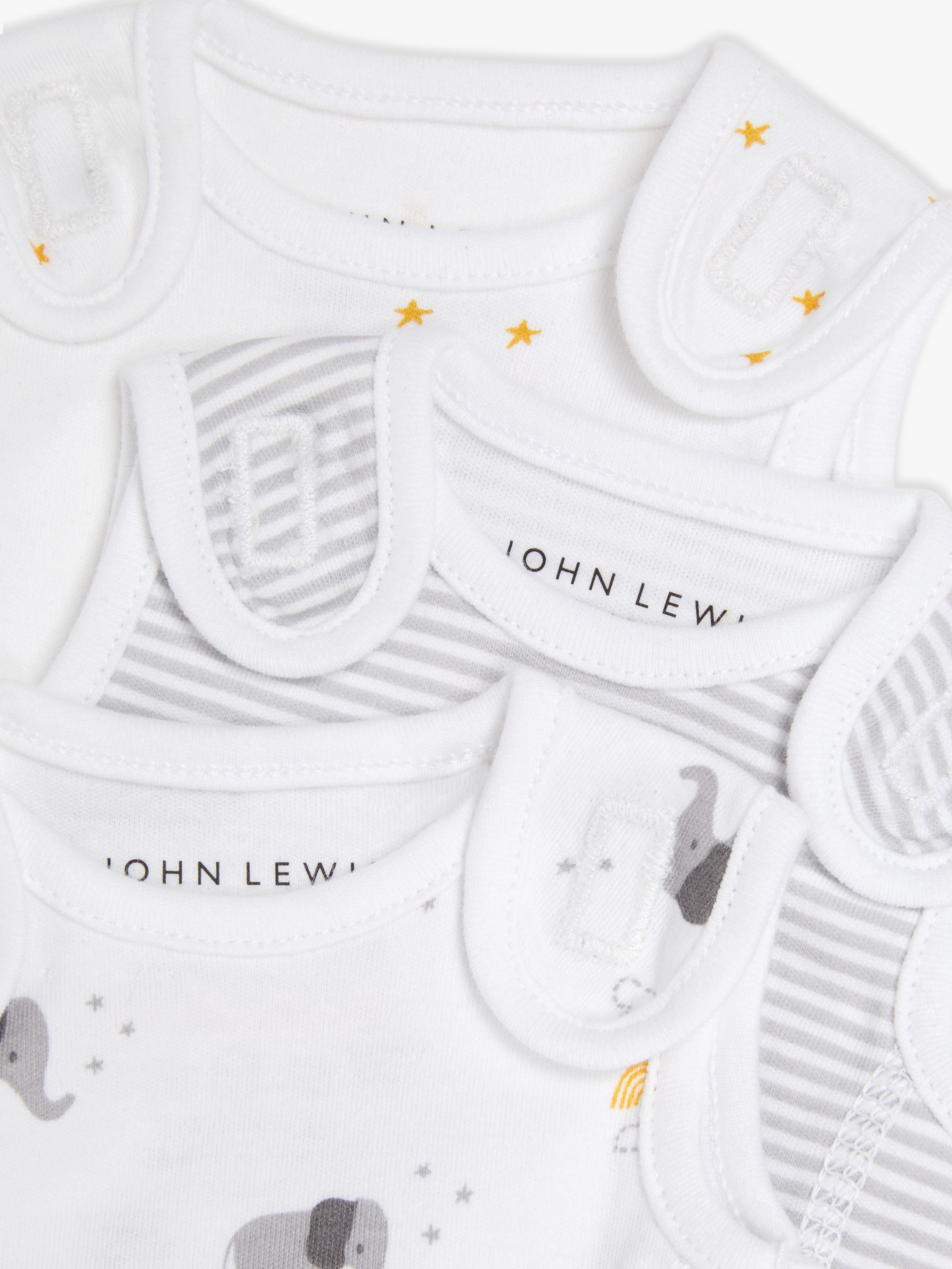 John Lewis Premature Baby GOTS Organic Cotton Elephant Star Stripe Bodysuit,  Pack of 3, Grey at John Lewis & Partners