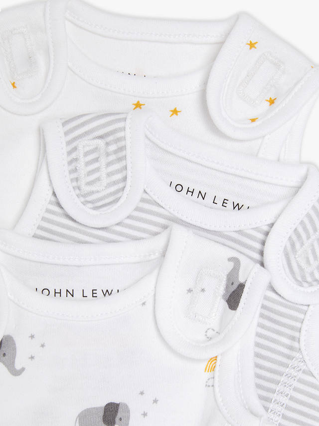 John Lewis Premature Baby GOTS Organic Cotton Elephant Star Stripe Bodysuit, Pack of 3, Grey