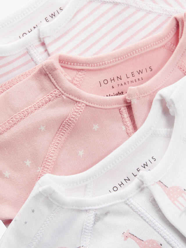 John Lewis Premature Baby GOTS Organic Cotton Giraffe Sleepsuit, Pack of 3, Pink