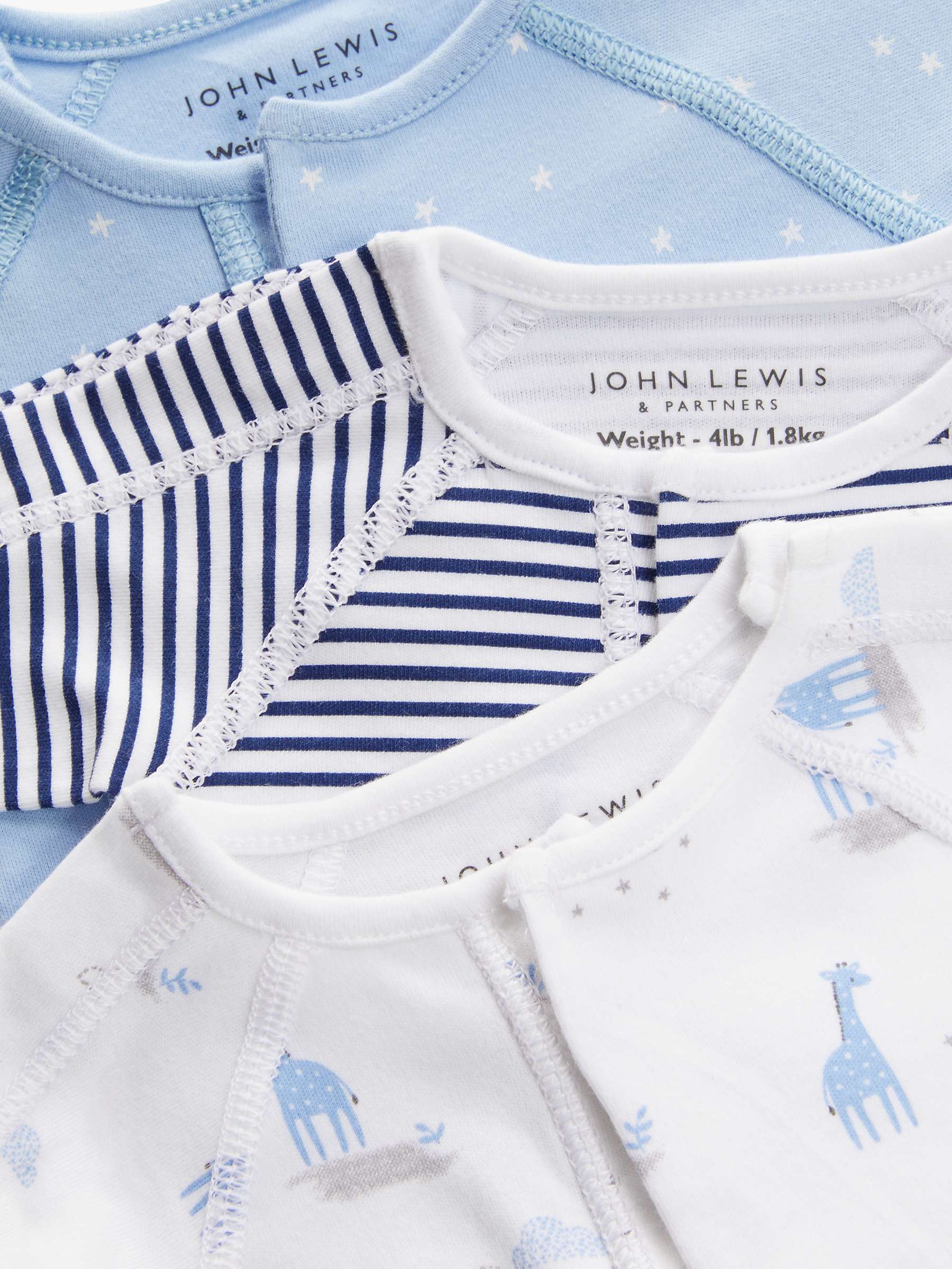 Buy John Lewis Premature Baby GOTS Organic Cotton Giraffe Sleepsuit, Pack of 3 Online at johnlewis.com